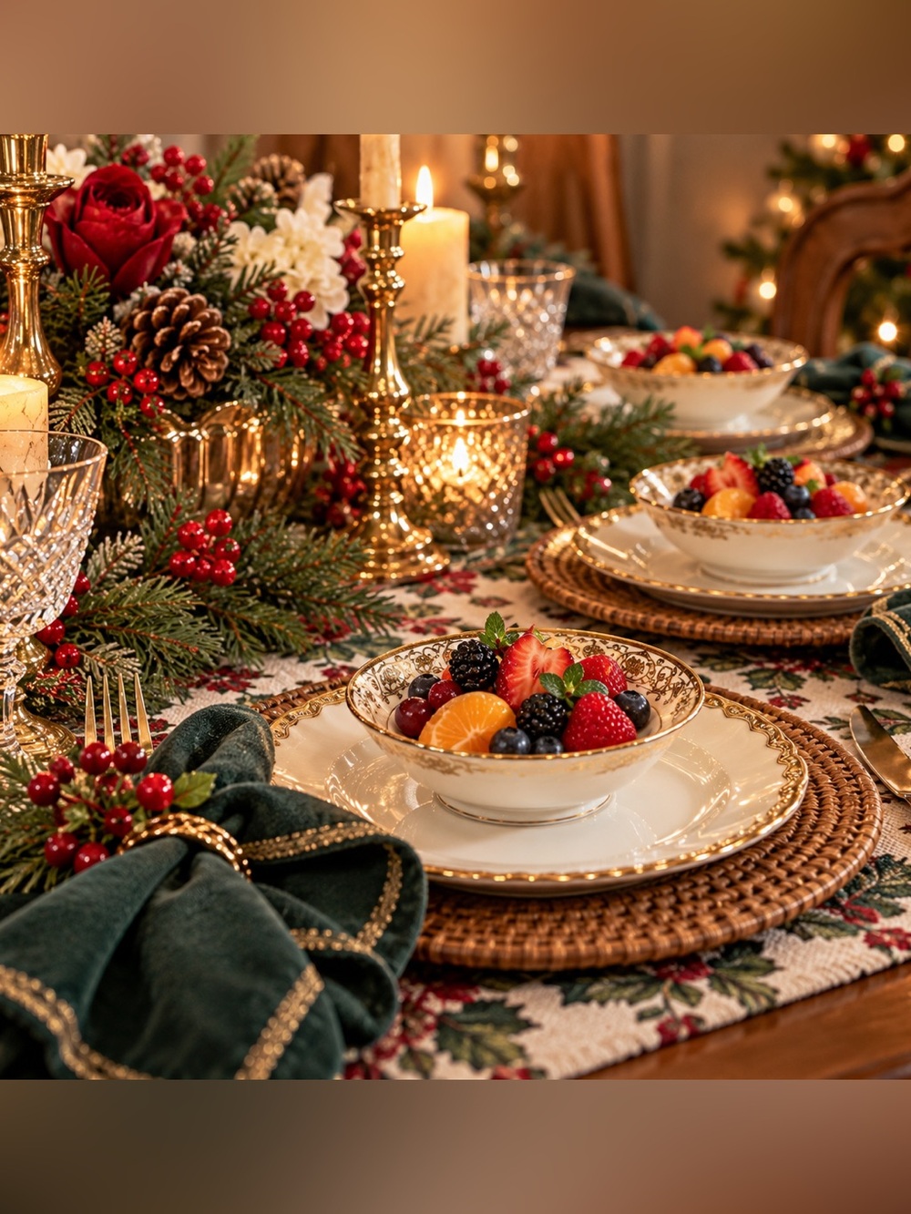 Noritake 16034 Gold Christmas Ball 7 Fruit Dessert Bowls Hand Painted Japan